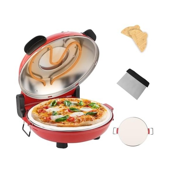 YIBAKE Four à Pizza Électrique, Cuit une Pizza en 4 minutes, Plaque en Pierre Réfractaire de 31cm, Max 420°C Four a Pizza, 12