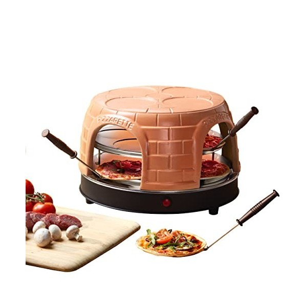 Emerio PO-116124.1 Four à pizza, couvercle en terre cuite, fait à la main, design breveté, pour mini pizza, véritable plaisir