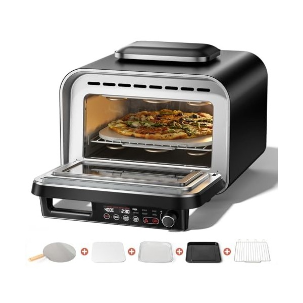 G.a HOMEFAVOR Four à Pizza Électrique Tout-en-Un, Four Multifonction, Four à Pizza de 20L, Écran Tactile, 400 °C, Pizza, Frit