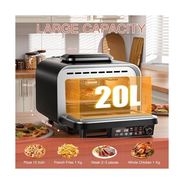 G.a HOMEFAVOR Four à Pizza Électrique Tout-en-Un, Four Multifonction, Four à Pizza de 20L, Écran Tactile, 400 °C, Pizza, Frit
