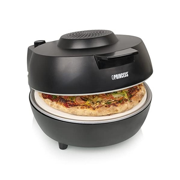 Princess four à pizza 115005 - ø30 cm - Pierre authentique - Température et minuterie réglable - 1 200 W, Noir