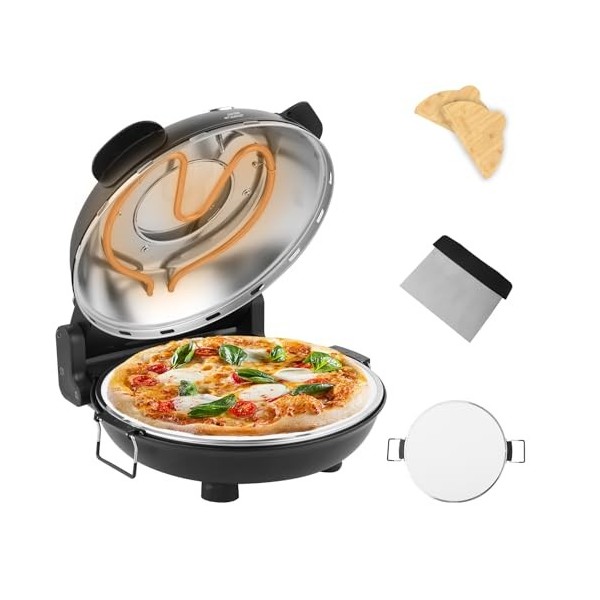YIBAKE Four à Pizza Électrique, Cuit une Pizza en 4 minutes, Plaque en Pierre Réfractaire de 31cm, Max 420°C Four a Pizza, Pe
