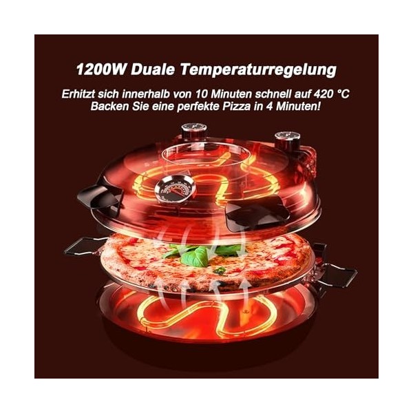 YIBAKE Four à Pizza Électrique, Cuit une Pizza en 4 minutes, Plaque en Pierre Réfractaire de 31cm, Max 420°C Four a Pizza, Pe