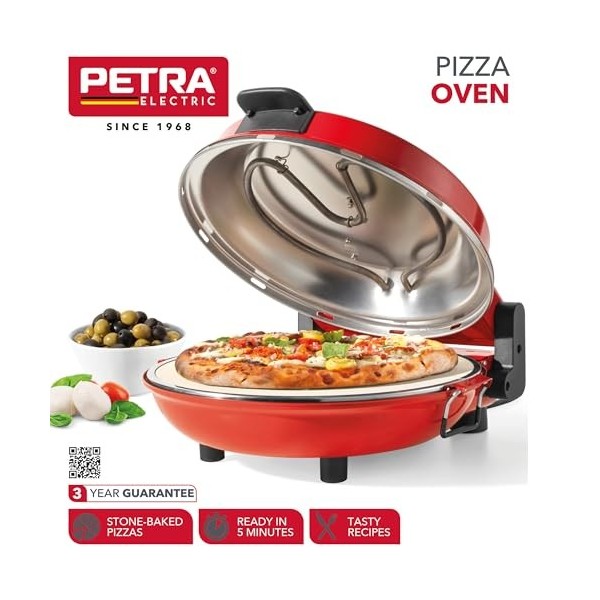 Petra PT5666VDE Four à pizza électrique, four dintérieur 1 200 W, 5 réglages de chaleur, préchauffage rapide, pizzas 30 cm e