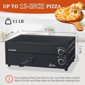 Anatole Four à Pizza Électrique 12 po 1800W Appareil Pizza Interieur Temps Température Réglable Pizza Oven Multifonctionnel a