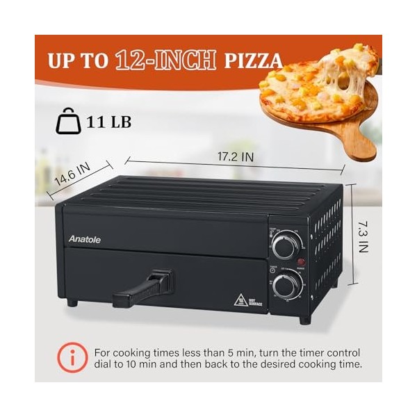 Anatole Four à Pizza Électrique 12 po 1800W Appareil Pizza Interieur Temps Température Réglable Pizza Oven Multifonctionnel a