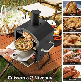 GYMAX Four à Pizza Extérieur Mini, Fours à Pizza au Bois avec Pierre à Pizza, Pelle à Pizza, Jambes Pliantes et Poignées Port