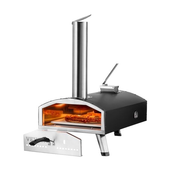 VEVOR Four à Pizza d’Extérieur 12 pouces, Four à Bois Portable, Granulés et Copeaux et Charbon de Bois Tri-Combustible, avec 