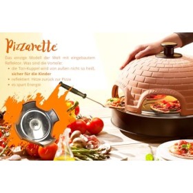 Four à pizza Emerio, PIZZARETTE loriginal, dôme en terre cuite fait à la main, design breveté, pour mini pizza, vrai plaisir