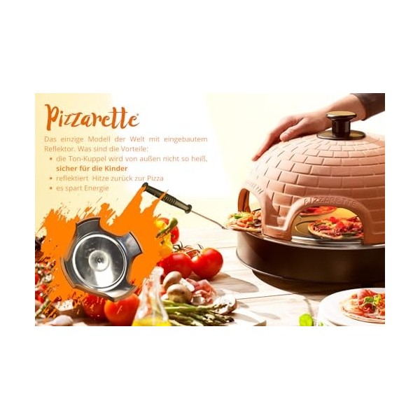 Four à pizza Emerio, PIZZARETTE loriginal, dôme en terre cuite fait à la main, design breveté, pour mini pizza, vrai plaisir