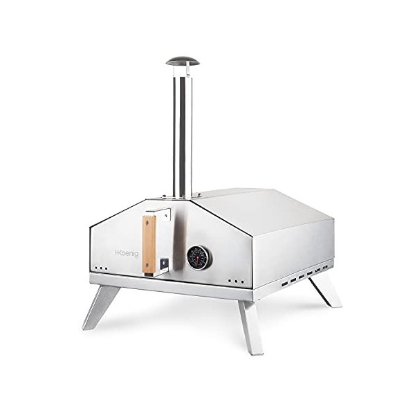 H.Koenig Four à gaz pour Pizza GINO440, Inox, Surface de 30,5x30,5 cm, Pierre en cordiérite à Pizza, jusqu’à 450°C, Porte et 