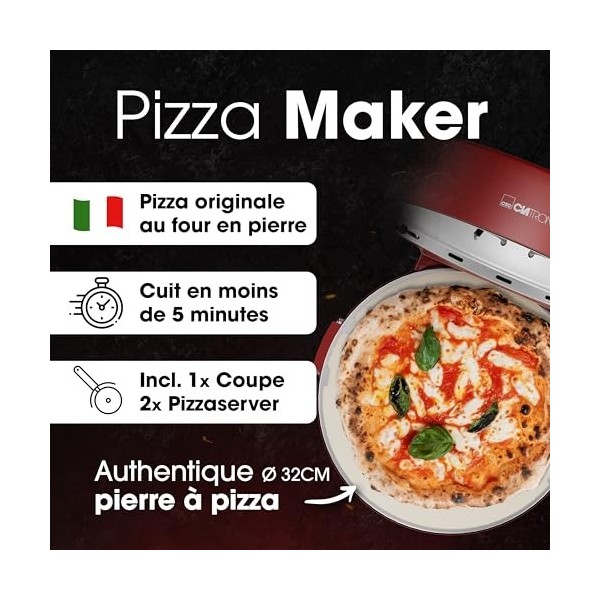 Clatronic® four à pizza | 350°C p. pizza italienne en pierre à la maison |électrique | aussi pour pizzas surgelées | pizza en