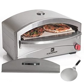 KEMPER - Four à pizza 4800W gaz Inox Cuisson Pierre réfractaire 250-400°C Max Allumage piezo Chauffe rapide spatule