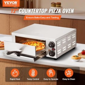 VEVOR Four à Pizza de Comptoir, Four Électrique 12 po 1500 W, avec Contrôle de la Température et Minuterie 0-120 min, Cuisson