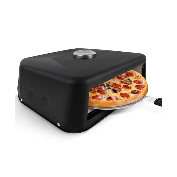 Four à Pizza Portable, Appareil à Pizza étanche Multifonctionnel avec Thermomètre pour Gril Extérieur, Pierre à Pizza, Noir