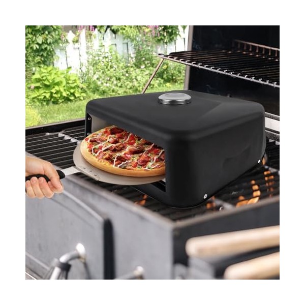 Four à Pizza Portable, Appareil à Pizza étanche Multifonctionnel avec Thermomètre pour Gril Extérieur, Pierre à Pizza, Noir