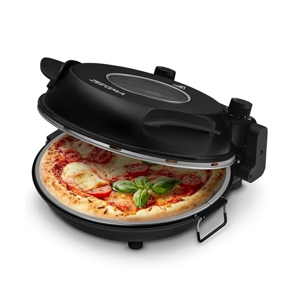ZEEGMA PIZZA CHEF Four à pizza électrique, four 1200 W 400°C, plaque céramique 30 cm, minuterie, contrôle de la température, 