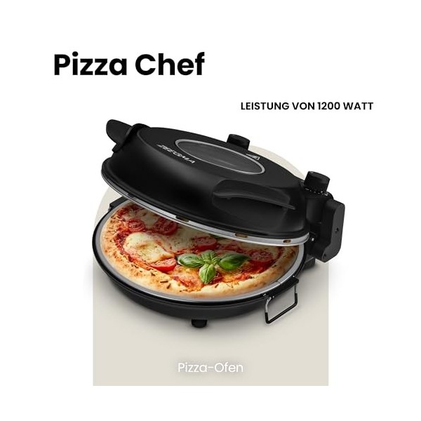 ZEEGMA PIZZA CHEF Four à pizza électrique, four 1200 W 400°C, plaque céramique 30 cm, minuterie, contrôle de la température, 