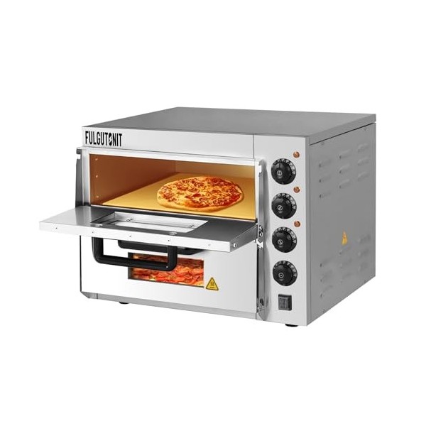 Fulgutonit Four à Pizza Électrique Double, Four à Pizza en Acier Inoxydable avec Pierre à Pizza de 40x40cm, 3000W Four Pizza 