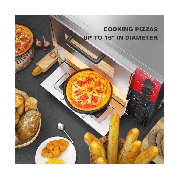 Four à pizza électrique professionnel CROSSON avec surface de cuisson 400x400 mm en pierre d’argile réfractaire pour pizza et
