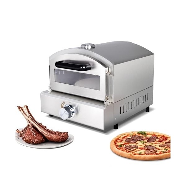 Hakka Four à pizza à gaz commercial avec pointeur de température et régulateur de gaz, ouvertures de ventilation des deux côt