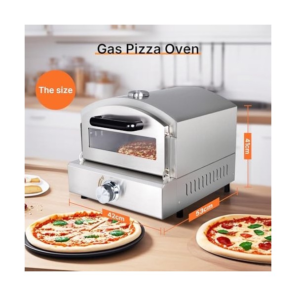 Hakka Four à pizza à gaz commercial avec pointeur de température et régulateur de gaz, ouvertures de ventilation des deux côt