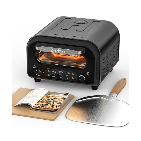 ZACHVO Four à pizza électrique - Jusquà 450℃, 5 pizzas préprogrammées, minuterie de 1 à 60 minutes, écran tactile, pour pizz