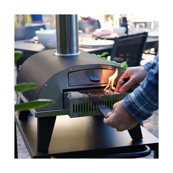 ZiiPa - Four à pizza Piana, Four à pizza dextérieur compact, Four à pizza à pellets, feu de bois, Four avec plaque tournante
