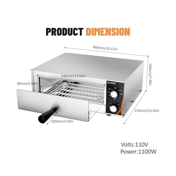 DULNICE Four à pizza électrique 1500W avec minuterie de 30 minutes, Four à Pizza Professionnelle en Acier Inoxydable