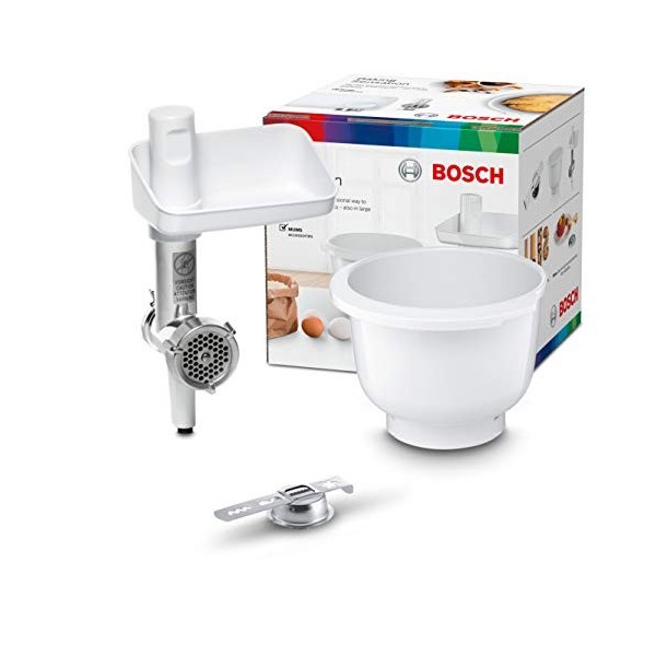 Accessoires Baking Sensation - BOSCH - MUZ5BS1 - Hachoir a viande - Grille 5 mm - Accessoire biscuit 4 formes - Bol 3,9 L