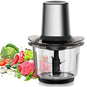 Hachoir Électrique, 400W Hachoir a Viande, 2 Niveaux de Vitesse, 1.5 L Bol en Verre, 4 Lames Inox Amovibles, Hachoir Multifon