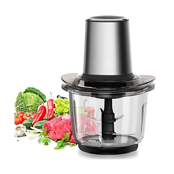 Hachoir Électrique, 400W Hachoir a Viande, 2 Niveaux de Vitesse, 1.5 L Bol en Verre, 4 Lames Inox Amovibles, Hachoir Multifon