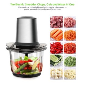 Hachoir Électrique, 400W Hachoir a Viande, 2 Niveaux de Vitesse, 1.5 L Bol en Verre, 4 Lames Inox Amovibles, Hachoir Multifon