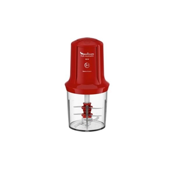 Moulinex, Mini Hachoir, Multimoulinette, 500 ml, 6 lames en acier inoxydables, AT714G32, Rouge Rubis