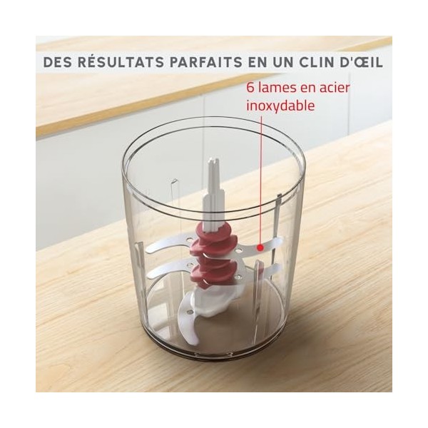 Moulinex, Mini Hachoir, Multimoulinette, 500 ml, 6 lames en acier inoxydables, AT714G32, Rouge Rubis