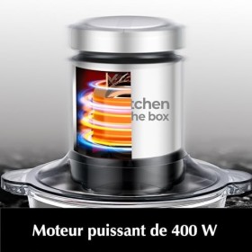 Kitchen in the box Hachoir Électrique, Mixeur hachoir, 2L Bol en acier inoxydable+2L bol en verre, 400W Super pouvoir, Hacher