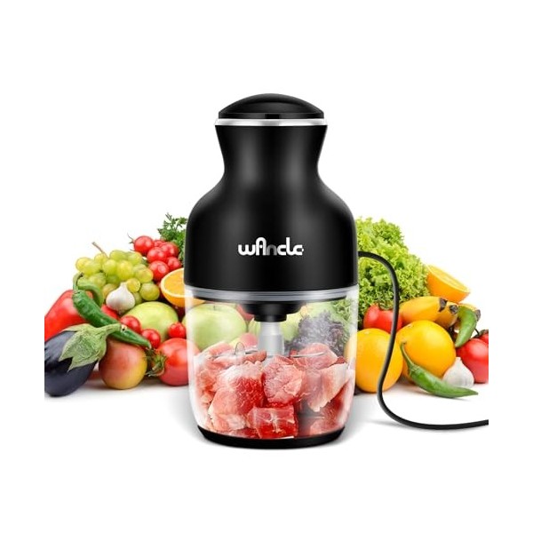 Wancle Hachoir Electrique, Hachoir à viande polyvalent 350W, 600ML, Silencieux, Idéal pour Hacher, Mélanger et Fouetter Noir