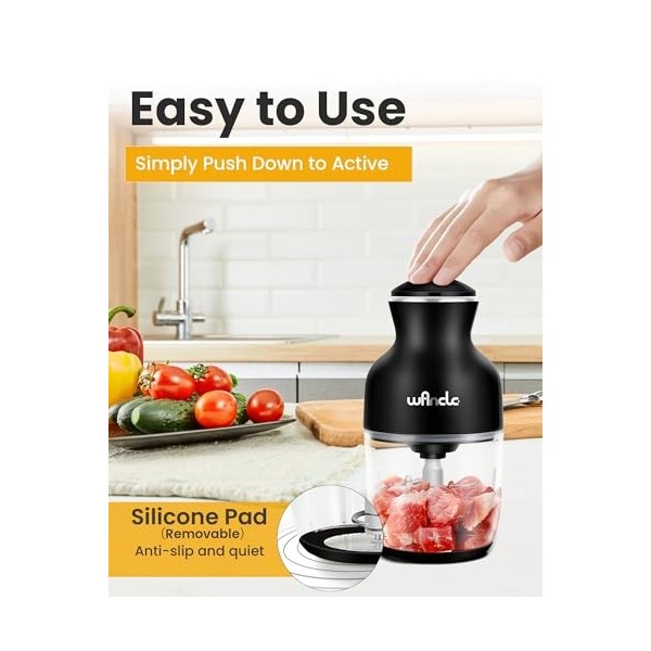 Wancle Hachoir Electrique, Hachoir à viande polyvalent 350W, 600ML, Silencieux, Idéal pour Hacher, Mélanger et Fouetter Noir