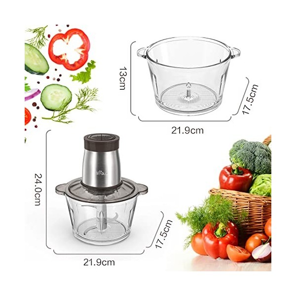 Bear 2L Hachoir Électrique Mini, Fonction Pulse DUne Seule Main,2600r/Min,2 Vitesses, Hachoir Avec 4 Lames En Acier Inoxydab