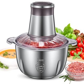 FOHERE Hachoir Électrique, Mini Hachoir à Viande Electrique 2.5L avec 4 Lames en Inox, Hachoir Ail Electrique Multifonction p