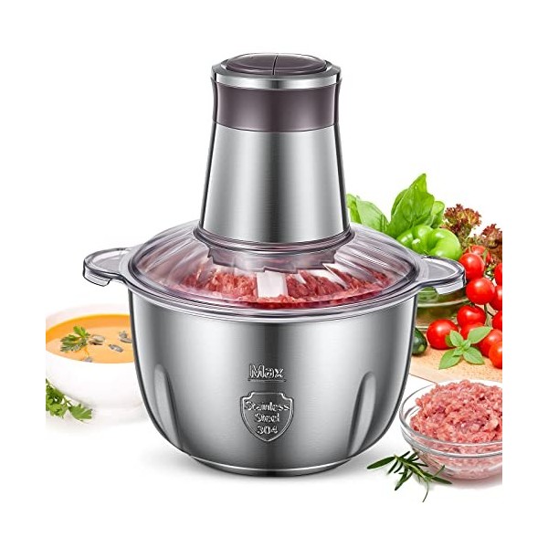 FOHERE Hachoir Électrique, Mini Hachoir à Viande Electrique 2.5L avec 4 Lames en Inox, Hachoir Ail Electrique Multifonction p