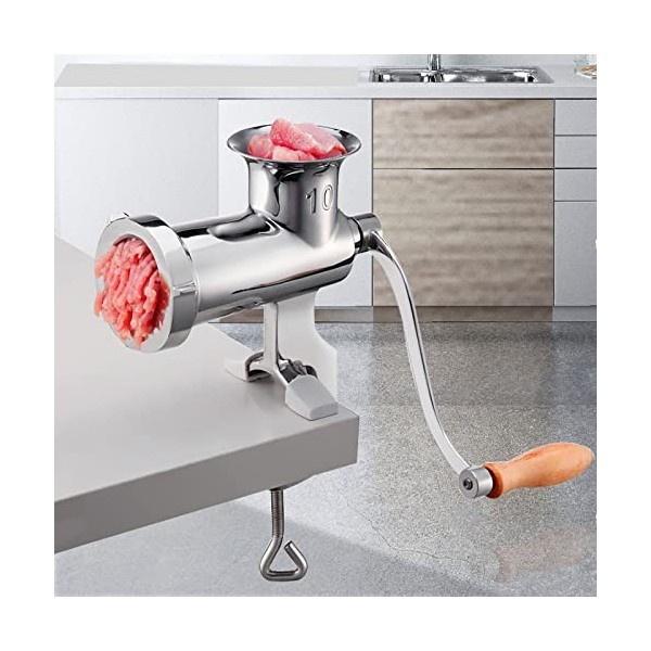 VEVOR Hachoir à Viande Manuel en Inox Alimentaire Hachoir Manuel à Manivelle 2 Plaques de Broyage 5 mm 8 mm Poussoir à Saucis