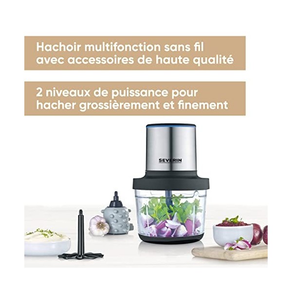 SEVERIN Hachoir électrique 200 W multifonction sans fil dune capacité d1 L et dune autonomie de 2h, Hachoir à viande, oign