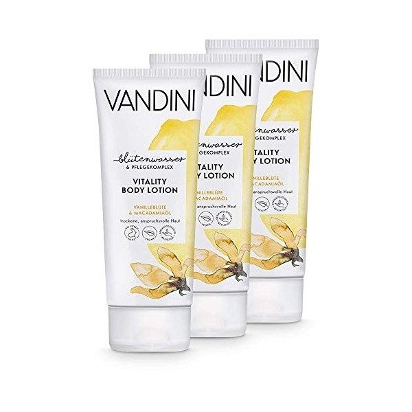 VANDINI Vitality Body Lotion Femme à la fleur de vanille & Huile de macadamia - lotion corps peaux sèches et exigeantes - vég