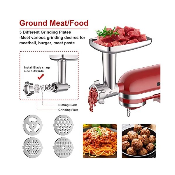 GVODE Hachoir à Viande et Coupe-légumes Accessoire pour KitchenAid Stand Mixer, Comprend un Hachoir en Métal avec un Tube à S