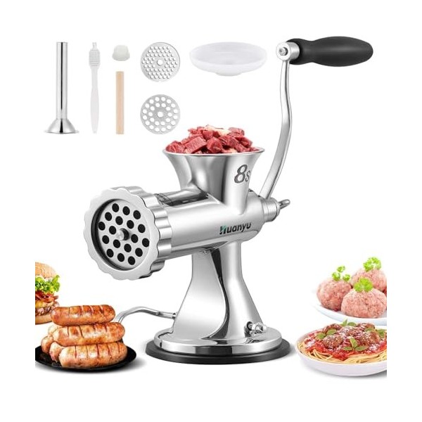 Huanyu Hachoir à Viande Manuel Hachoir à Viande Manuel en Acier Inoxydable et Machine à Saucisses Hachoir à Viande Manuel et 