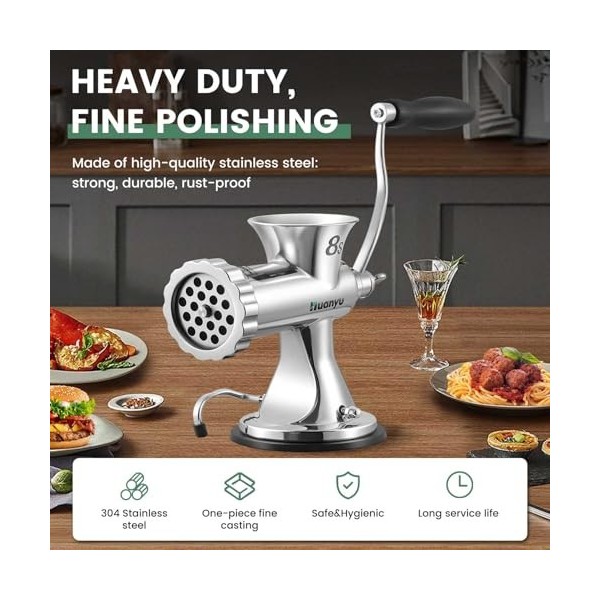 Huanyu Hachoir à Viande Manuel Hachoir à Viande Manuel en Acier Inoxydable et Machine à Saucisses Hachoir à Viande Manuel et 