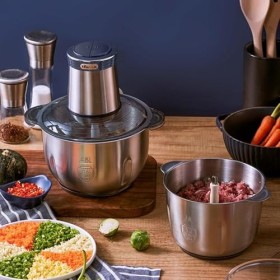 Bear 2L+1.8L Hachoir Électrique En Acier Inox, 600w 2 Vitesses, 4 Lames En Acier Inoxydable, Coupe Julienne Dans Un Récipient