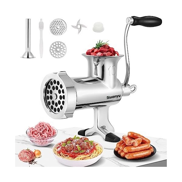 Huanyu Hachoir à Viande Manuel Hachoir à Viande Manuel en Acier Inoxydable et Machine à Saucisses Hachoir à Viande Manuel et