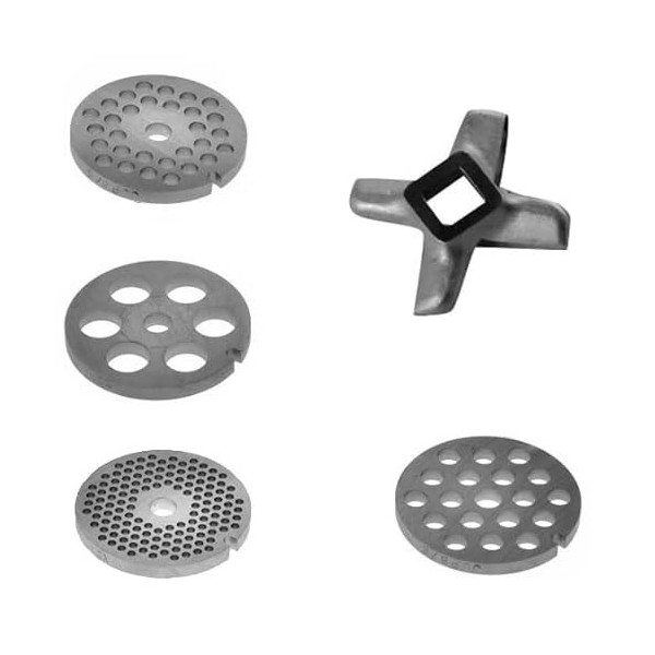 Kenny Professional Hachoir à viande pour robot de cuisine en acier inoxydable avec disques perforés, couteau hachoir, tube de